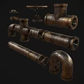 Vintage Brass Faucet Components With Rustic Metal Pipe Fittings And Textured Surfaces