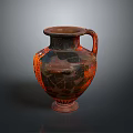 Black And Orange Ceramic Vase Sculpture With Carved Patterns And Handle