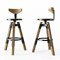 Modern Wooden And Metal Bar Stools With Tapered Legs And Backrest Design