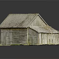 Rustic Wooden House Exterior With Weathered Tile Roof And Attached Small Shed