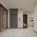 Modern Minimalist Hotel Lobby Corridor With Calligraphy Art Lighting Strips And Display Shelves
