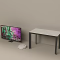 Modern White Top Dining Table with Black Legs Neo QLED TV and White Speaker Setup