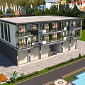 Modern Two Story Detached Villa With Balconies Garage Lawn And Swimming Pool