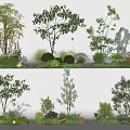 Layered Garden Plant Combinations With Trees Shrubs Flowers Decorative Stones And Small Lights