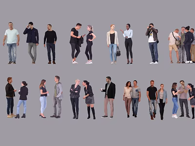 Diverse Group Of People In Various Casual Outfits And Different Standing Poses 3d model