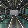 Cartoon Style Futuristic Sci Fi Corridor With Glowing Lines Metal Structures And Shiny Flooring