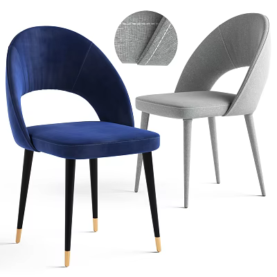 Modern Blue Velvet And Gray Fabric Accent Chairs With Curved Back And Slim Legs Design 3d model