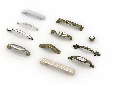 Various Decorative Handles With Vintage Modern And Ornate Metal Designs 3d model