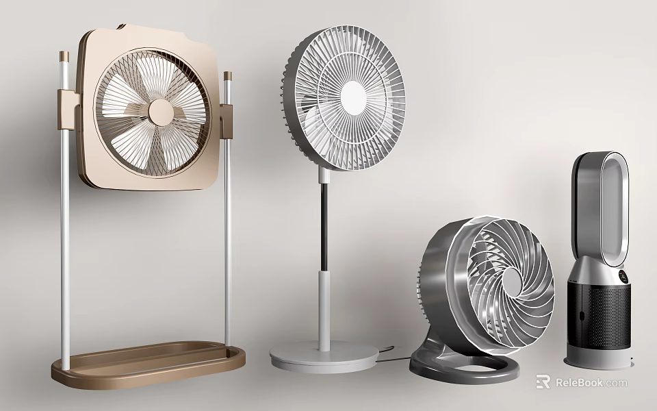 Different Air Cooler Fan Models With Modern Designs And Metallic Plastic Bodies 3d model 