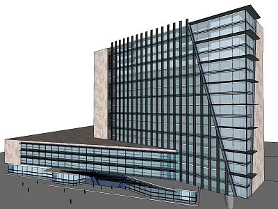 Modern Multi Storey Office Building With Glass Curtain Wall And Stone Facade 3d model