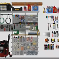 Organized Hardware Tools Display With Storage Shelves Toolboxes Hammers Screwdrivers And Supplies
