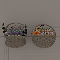Snack Shop with Hanging Wicker Baskets Filled with Various Snacks and Decorative Green Leaves Flowers