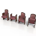 Four Vintage Maroon Armchairs With Wooden Frame And Upholstered Seats