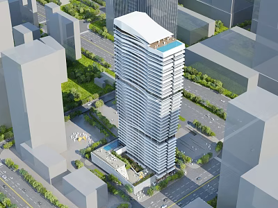 Modern High Rise Office Building With Urban Greenery And Architectural Design 3d model
