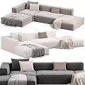 Gray And White Sectional Sofa With Pillows And Blankets For Modern Living Room