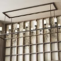 Modern Rectangular Chandelier With White Shades In Grid Pattern Wall Interior 3d model