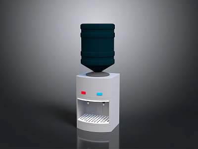 Electronic Water Dispenser With Blue Bottle White Base And Hot Cold Buttons 3d model