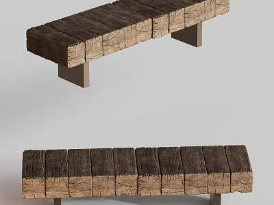 Rustic Wooden Stool With Dark Brown Planks And Metal Legs Design 3d model