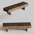 Rustic Wooden Stool With Dark Brown Planks And Metal Legs Design