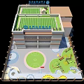 School Building Rooftop Featuring Football Fields Basketball Courts And Green Spaces