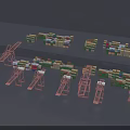 3D Model Of Container Terminal Featuring Cranes And Stacked Containers Logistics Setup 3d model