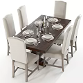 Elegant Wooden Dining Table Set With Linen Chairs And Tableware Arrangement 3d model