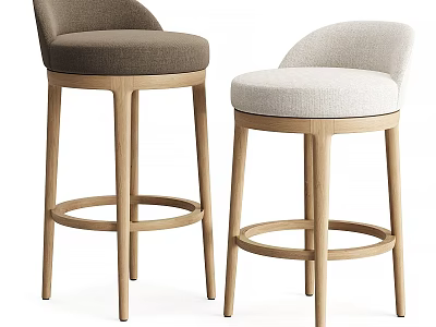 Modern Bar Stools With Wooden Legs And Upholstered Brown Beige Seats 3d model