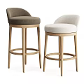 Modern Bar Stools With Wooden Legs And Upholstered Brown Beige Seats