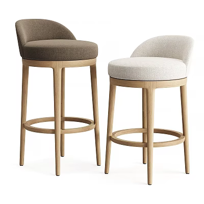 Modern Bar Stools With Wooden Legs And Upholstered Brown Beige Seats 3d model