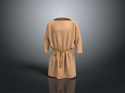 Elegant Brown Belted Long Sleeve Velvet Dress With Simple Design 3d model