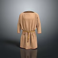 Elegant Brown Belted Long Sleeve Velvet Dress With Simple Design