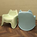 Cute Animal Shaped Children's Chairs with Light Yellow and Blue Colors in Wooden Floor Room