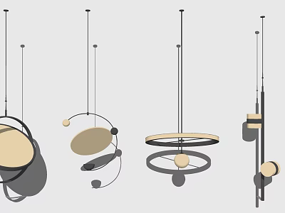 Modern Pendant Lights With Geometric Rings And Spherical Accents For Home Interior 3d model
