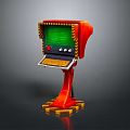 Red Control Console Featuring Green Screen Buttons Keyboard And Checkered Base