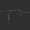 Vintage Submachine Gun With Wooden Stock And Metal Barrel Design