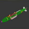 Military Missile 3D Render With Brown Warhead Yellow Stripe White Tail Fins And Orange Parts