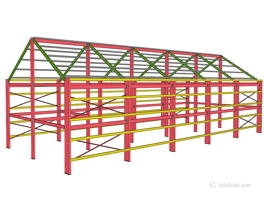 Industrial Equipment Steel Structural Framework With Red Yellow Beams For Construction 3d model 