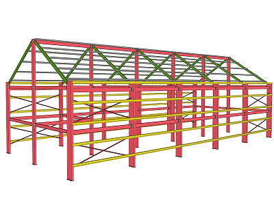 Industrial Equipment Steel Structural Framework With Red Yellow Beams For Construction 3d model