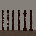 Various Decorative Wooden Balusters With Different Carved Patterns For Staircase 3d model