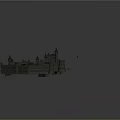 Detailed Cartoon Scene Of Medieval Castle With Towers Walls And Small Buildings