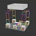 Colorful Framed Display Booth With White Top Orange Bases And White Tables