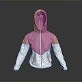 Pink And White Color Block Hoodie With Front Zipper And Side Pockets