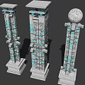 Modern Decorative Columns With Blue Illuminated Patterns And Spherical Top Design 3d model