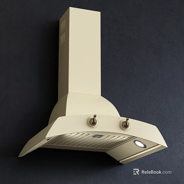 Elegant Cream Modern Kitchen Range Hood Appliance With Control Knobs And Lighting 3d model 