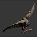 Copper Colored Bird Sculpture With Spread Wings Perched On Wooden Branch