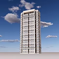 Modern High Rise Building With Multiple Floors Large Windows And Blue Sky Background 3d model