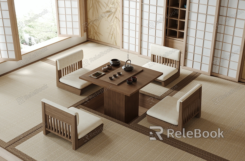 Japanese-style Tatami Tea Room Tatami Tea Table and Chair Leisure Chair Stool Tea Set model