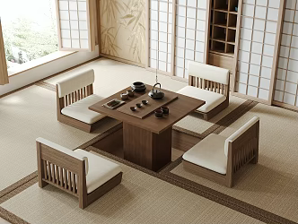Japanese-style Tatami Tea Room Tatami Tea Table and Chair Leisure Chair Stool Tea Set 3d model