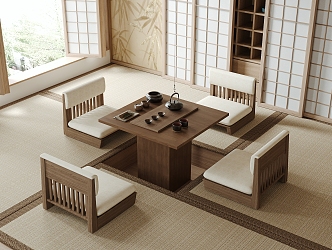 Japanese-style Tatami Tea Room Tatami Tea Table and Chair Leisure Chair Stool Tea Set 3d model