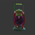 Vintage Green Metal Candle Lantern With Glass Shade And Wooden Carrying Handle